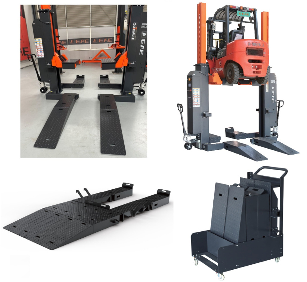 Комплект кронштейнов подхвата с заездными трапами для работы с погрузчиками.