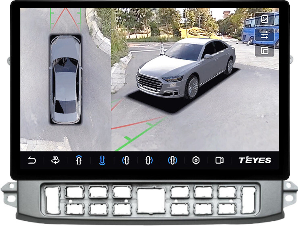 Магнитола для ГАЗ Газель НН 2019+, Соболь НН 2022+ (рамка серебро) - Teyes CC3-2K-360 монитор 13" 2K QLED на Android 10, 6+128Гб, CarPlay, 4G SIM-слот, 4 камеры в комплекте