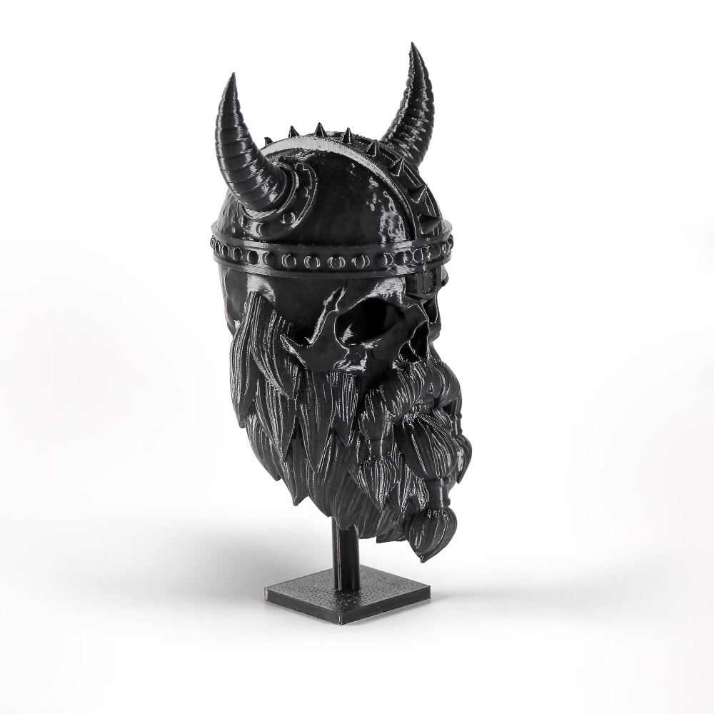 Бородатый череп с рогами, фигурка для декора интерьера, арт-объект, коллекционный предмет, 3D печать, черный 12 см.