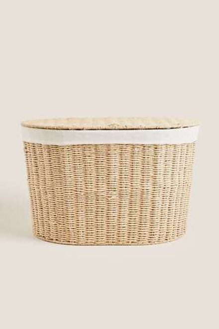 ZARA HOME ОВАЛЬНАЯ КОРЗИНА С ТКАНЕВОЙ ПОДКЛАДКОЙ, СВЕТЛО-БЕЖЕВЫЙ