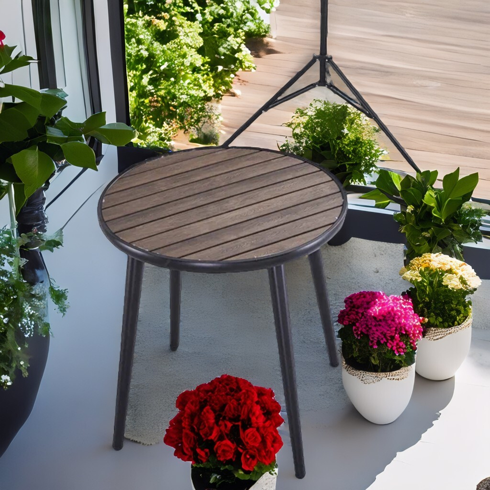 Алюминиевый садовый стол D70 см ПОЛИВУД-3 «POLYWOOD-3» цвет каштан