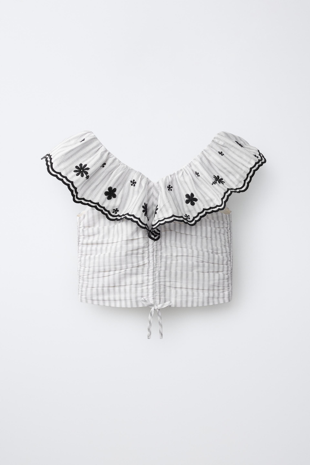 ZARA ТОП В ПОЛОСКУ С ВЫШИВКОЙ, ЧЕРНЫЙ/ЭКРЮ