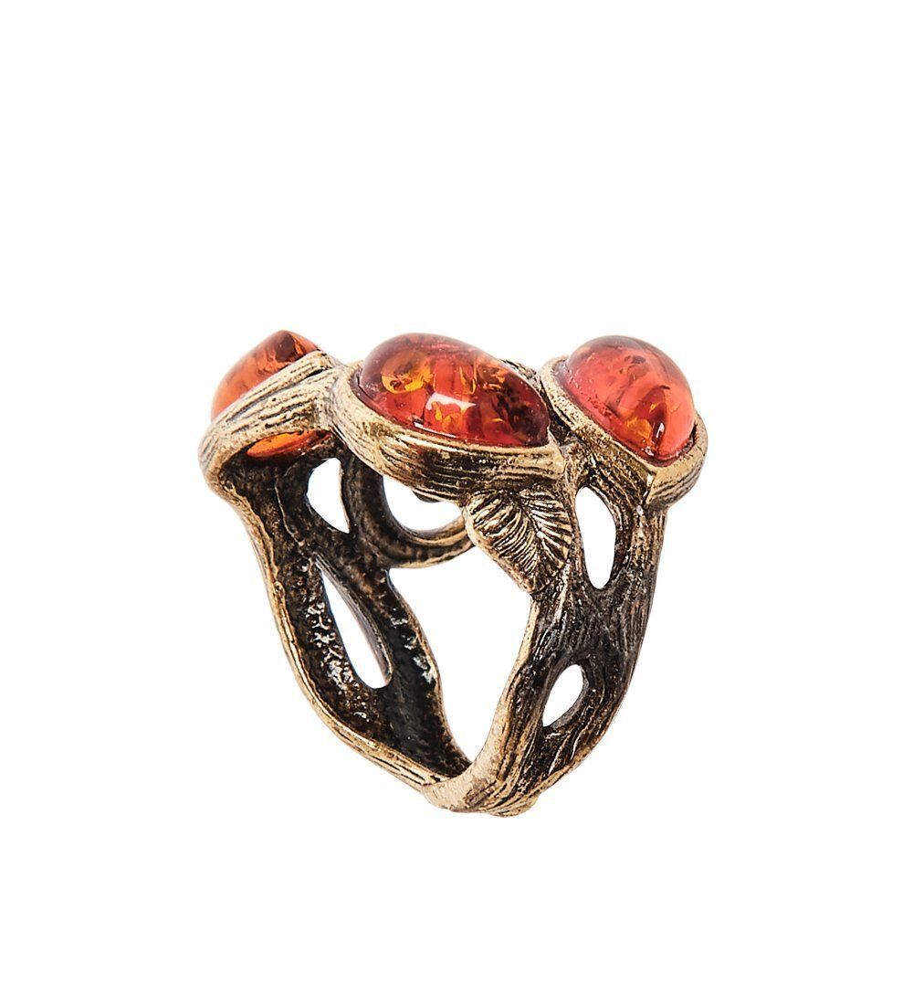 AM-2461 Кольцо «Ландыши» (латунь, янтарь)