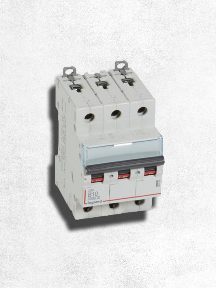 Модульный автоматический выключатель DX 3п, 10А, [B], ≈5,2кВт [3ф], Icn.6кА, Icu.10кА, 3 мод.