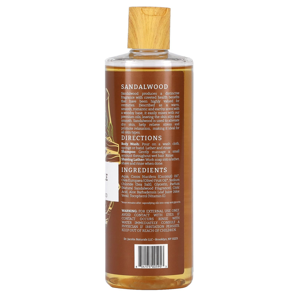 Dr. Jacobs Naturals, Насыщенный гель для душа из кастильского дерева на растительной основе, успокаивающее сандаловое дерево, 473 мл (16 унций)
