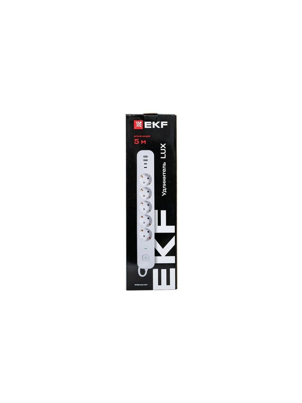 Удлинитель 5х5м IP20 2USB 2.4А+2type-C LUX 1.5кв.мм EKF UBA-LUX-505-TC