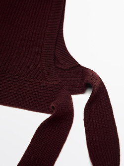 Massimo Dutti Трикотажный капюшон с завязками, гранатовый