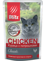 Blitz 85г пауч Classic Влажный корм для взрослых кошек Курица с потрошками (соус)