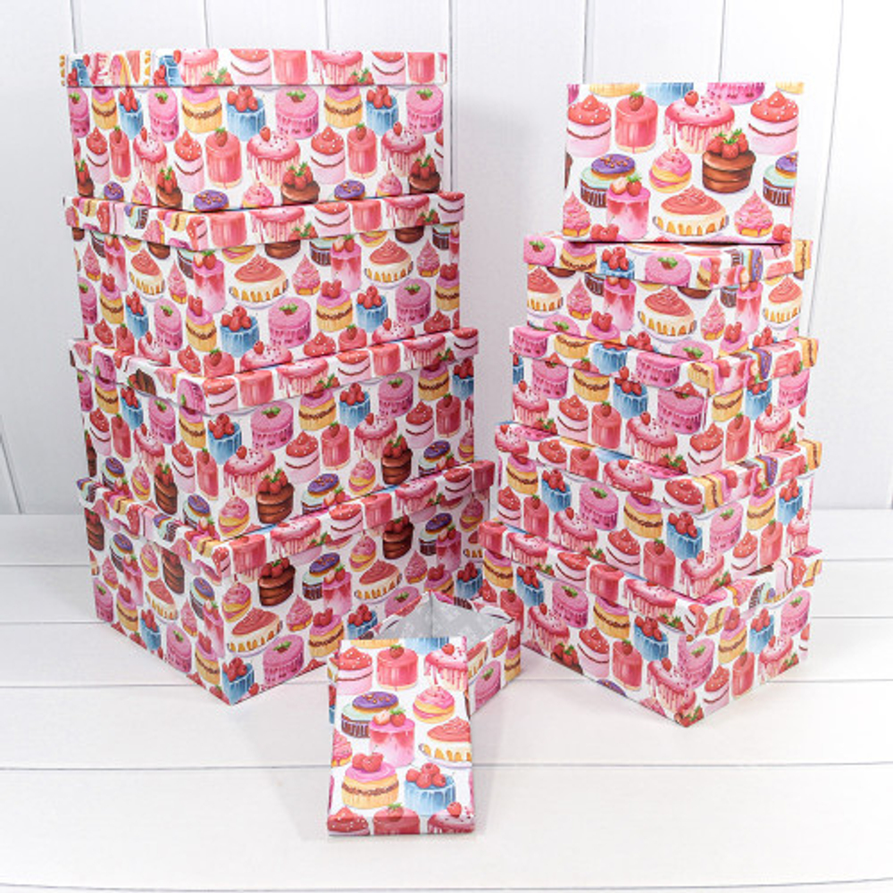 Коробка 34х26х15.3 см Набор 10 шт "Пирожные"-2586 (Микс)