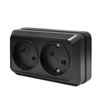 Розетка 2-м ОП Олимп 16А IP20 без заземл. черн. Universal 2215