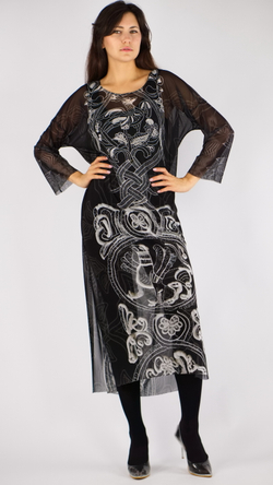 Платье-туника из сетки "Сны белого камня. Птицы", по мотивам коллекции Сны белого камня