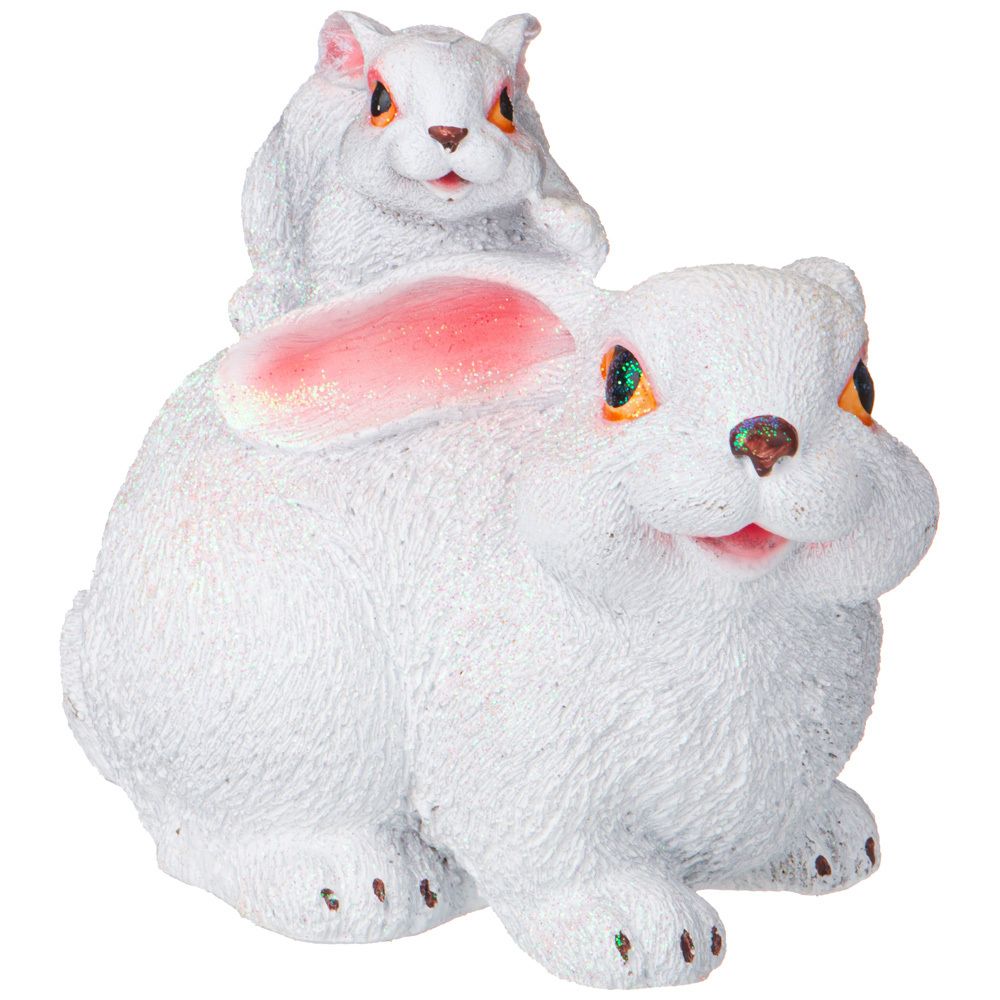 ФИГУРКА ДЕКОРАТИВНАЯ "ЗАЯЦ С ЗАЙЧОНКОМ " ВЫСОТА=23СМ ЦВЕТ:БЕЛЫЙ С ГЛИТТЕРОМ