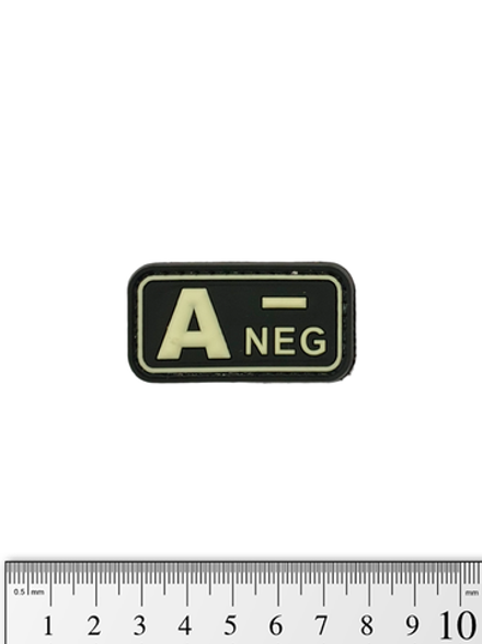 Шеврон Группа крови A- PVC 5 см. Чёрный светящийся