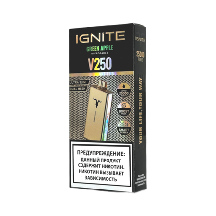 Ignite V250 Gold Зелёное яблоко (Green apple) 25000 затяжек 20мг Hard (2% Hard)