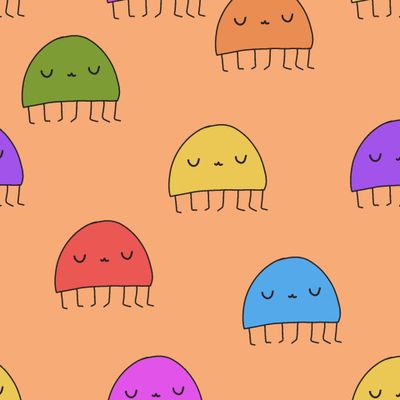 Веселые букашки на светло-оранжевом