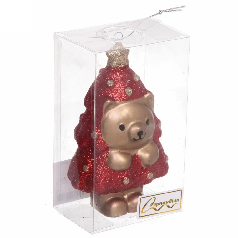 Ёлочная игрушка «Медвежонок-ёлочка» 7,5*5*12 см, красный