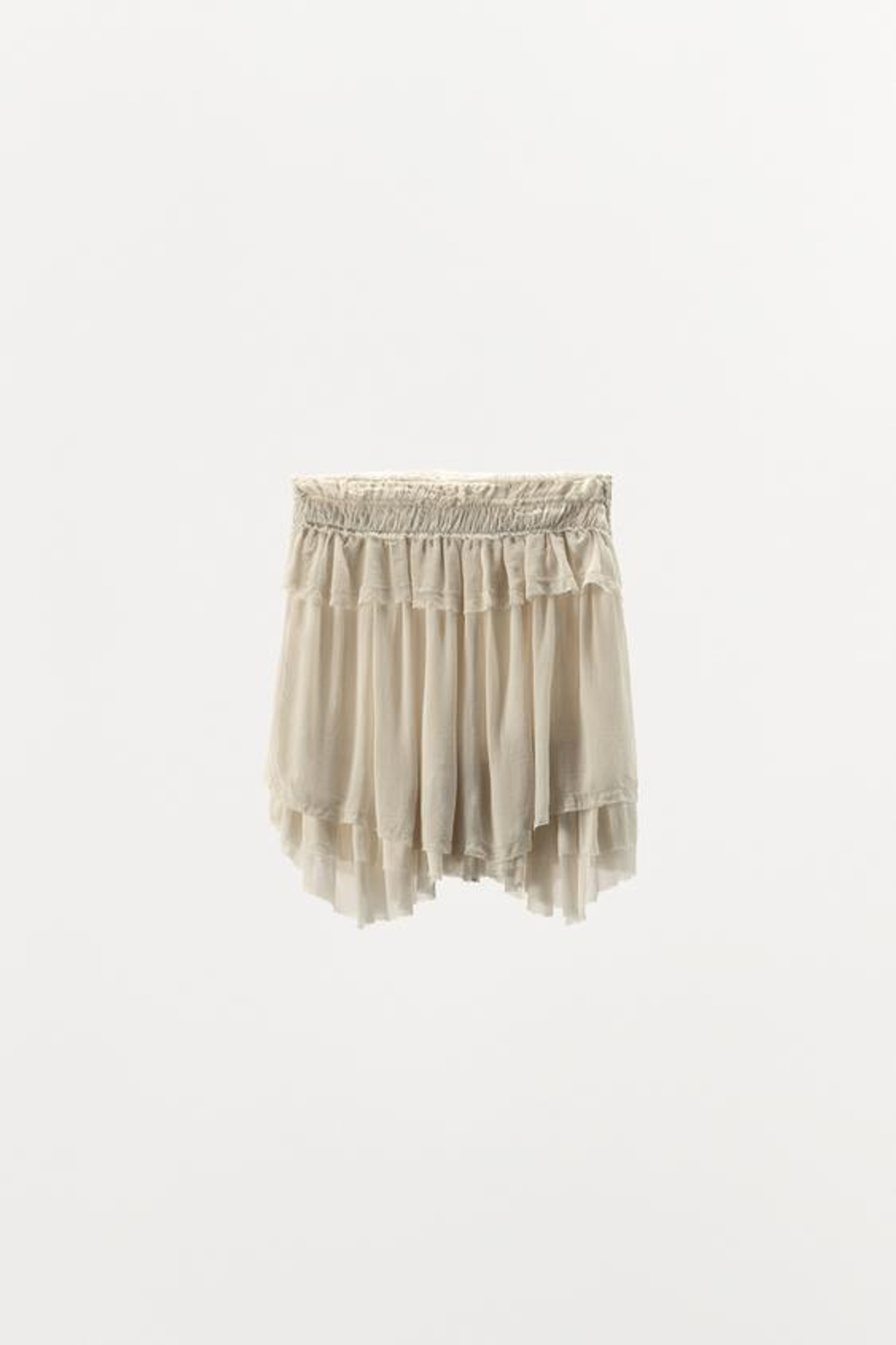 ZARA ЮБКА ИЗ ЖОРЖЕТА С ВОЛАНАМИ — LIMITED EDITION, ЖЕЛТОВАТО-БЕЛЫЙ