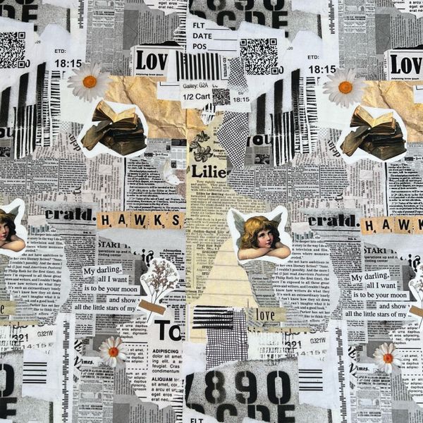 ГАЗЕТА, АНГЕЛ - 100% хлопок Handmade Fabrics 1