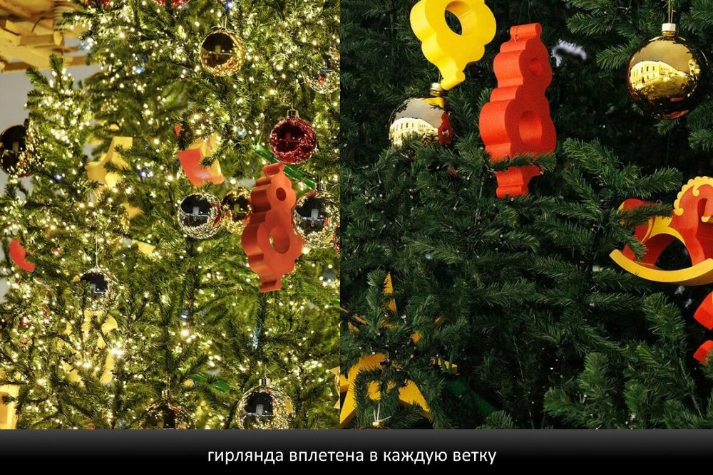 встроенная гирлянда на уличной елке