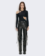 BLACK V-LEATHER TROUSERS WITH STRAPS