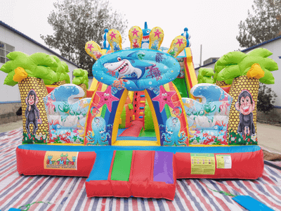 Коммерческий надувной батут с горкой «В гостях у моря» 9*5*5 м