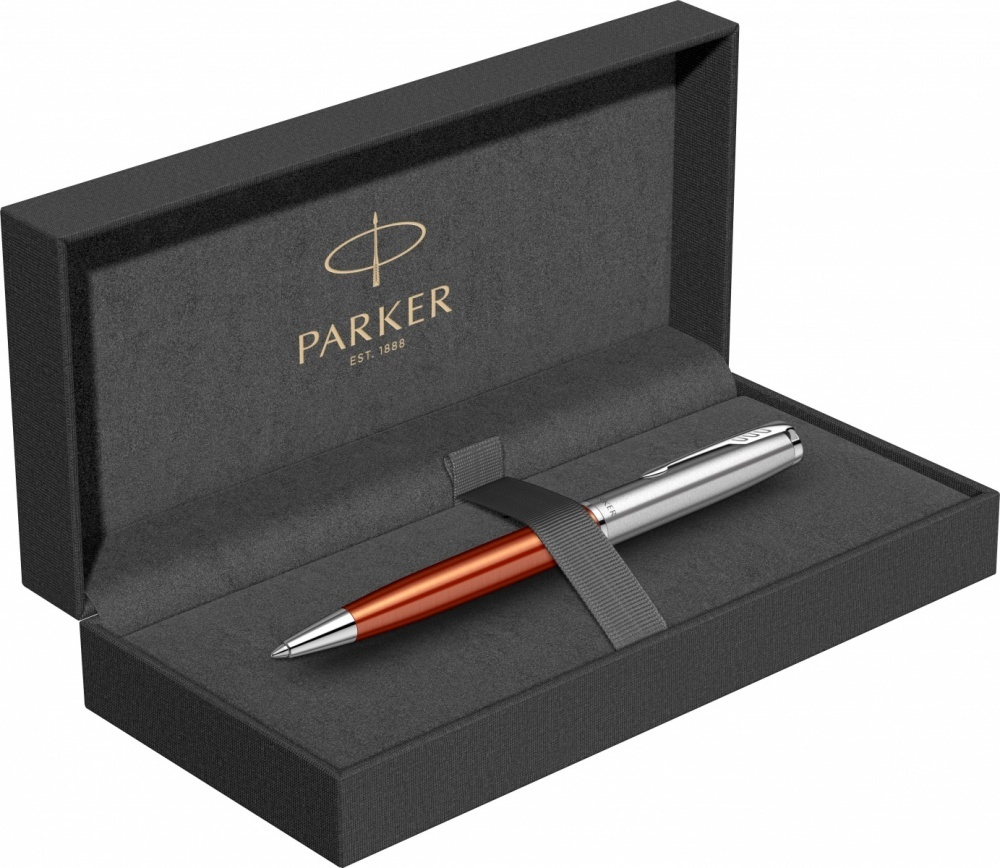 Шариковая ручка Parker Sonnet Essentials Orange SB Steel CT 2169361, цвет чернил black, стержень: M, в подарочной упаковке.