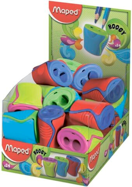 Точилка пласт. с контейнером  2 отв. BOOGY, непрозр., ассорти