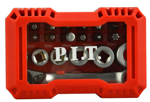 Набор бит и торцевых головок с трещоткой (24шт, биты 25мм (16шт), головки (6шт)) ASET04-0024 P.I.T.