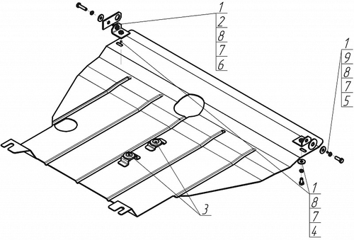 Защита картера Двигателя, КПП. 2 мм, Сталь. для Nissan R Nessa 1997-2001 MOTODOR.01412