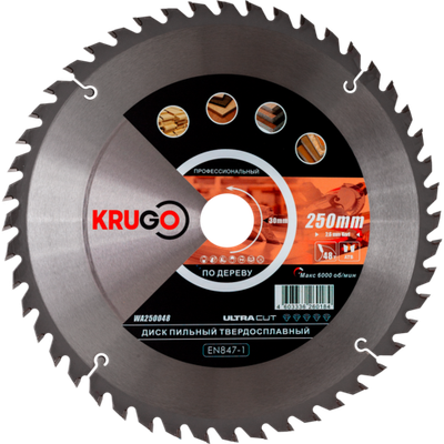 Пильный диск KRUGO 250x2,6/1,8x48Tx30mm, WA250048