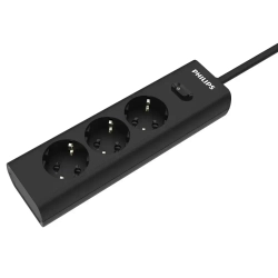 Сетевой фильтр удлинитель Philips CHP2135BB/51 с тремя стандартными розетками EU, с заземлением и защитой от перегрузок, 3 м, черный