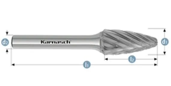 Борфреза твердосплавная Karnasch форма A, 1,5х6х3х38 мм, насечка HP-5, покрытие Blue-Tec, арт. 11.5003-015