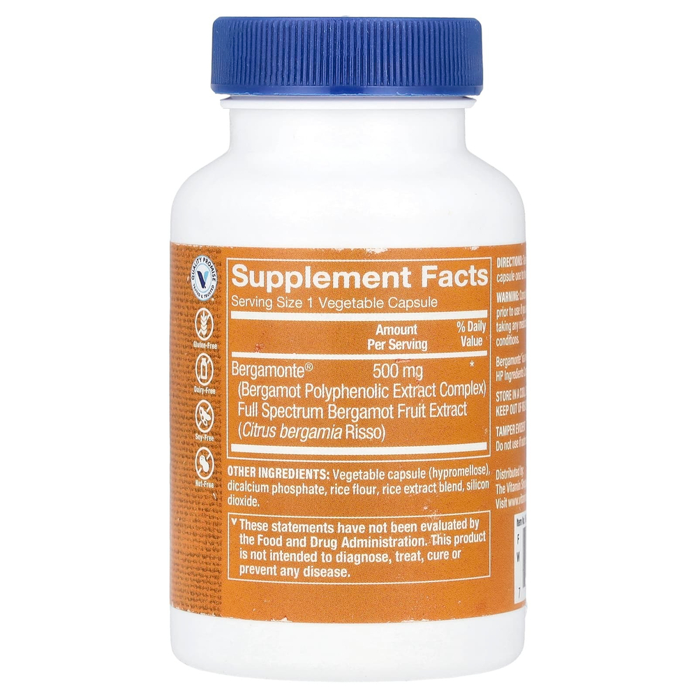 The Vitamin Shoppe, Цитрусовый бергамот, 500 мг, 60 растительных капсул