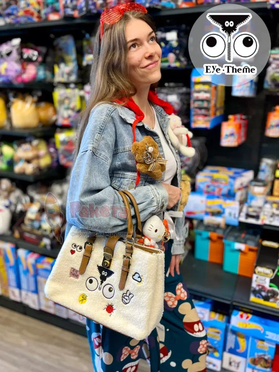 Сумка пушистая мягкая тоут биркин для подростка на плечо