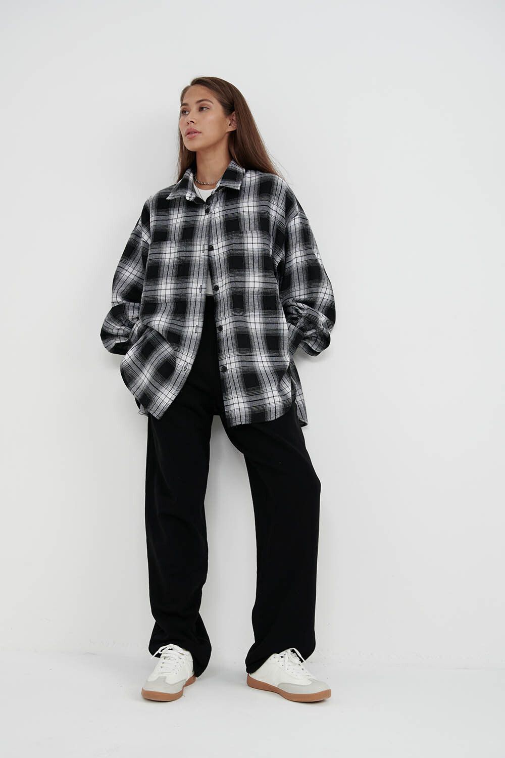 Рубашка из фланели в серо-черную клетку