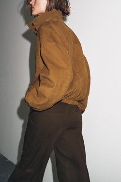 ZARA КОЖАНАЯ КУРТКА-БОМБЕР ZW COLLECTION LIMITED EDITION, ХАКИ