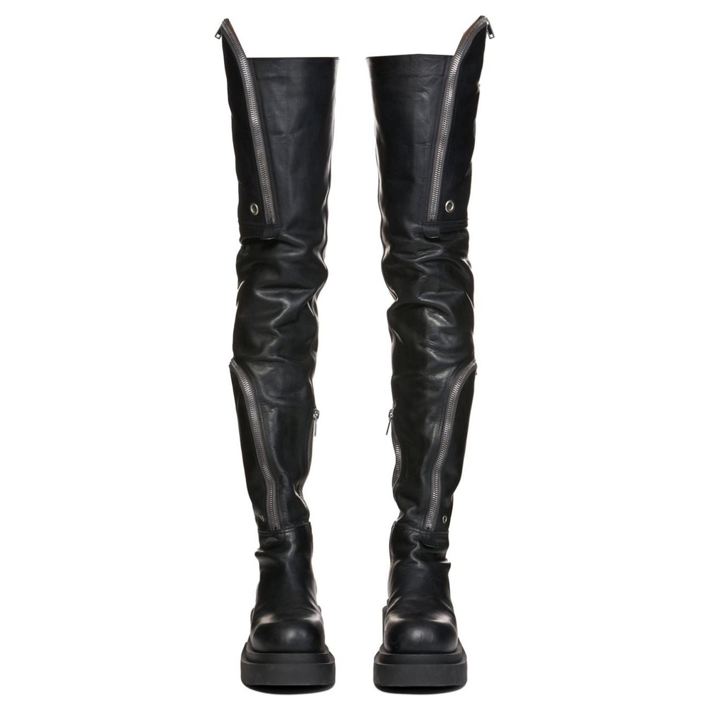 RICK OWENS/RO Top Grain Cow Leather Over the knee Boots 5cm Women"s Black