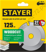STAYER WOODCUT 125х22,2мм, 3 резца, диск пильный по дереву для УШМ