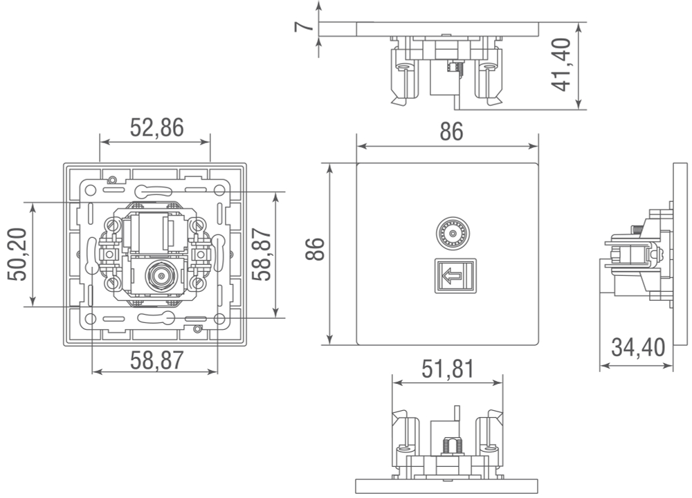 Комбинированая розетка TV + RJ45 (двойная) cat.6/ClassE,  бронза,  серия N96