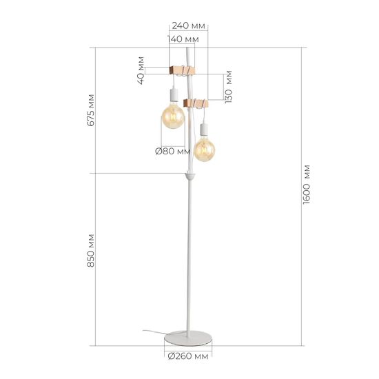 SL1142.505.01 Светильник напольный Белый, Светлое дерево E27 2*60W BAGETTI