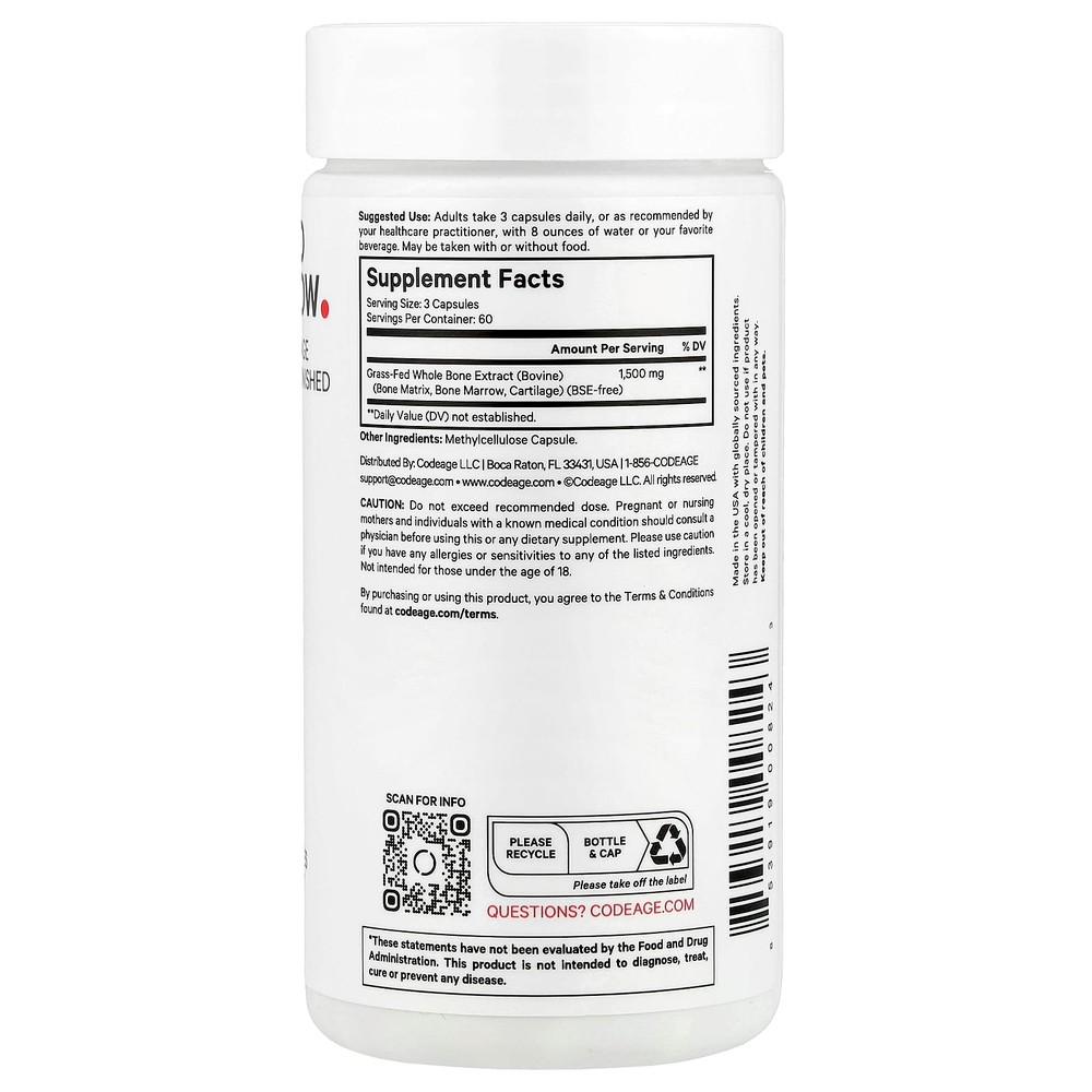 Codeage, Костный мозг травяного откорма, 180 растительных капсул