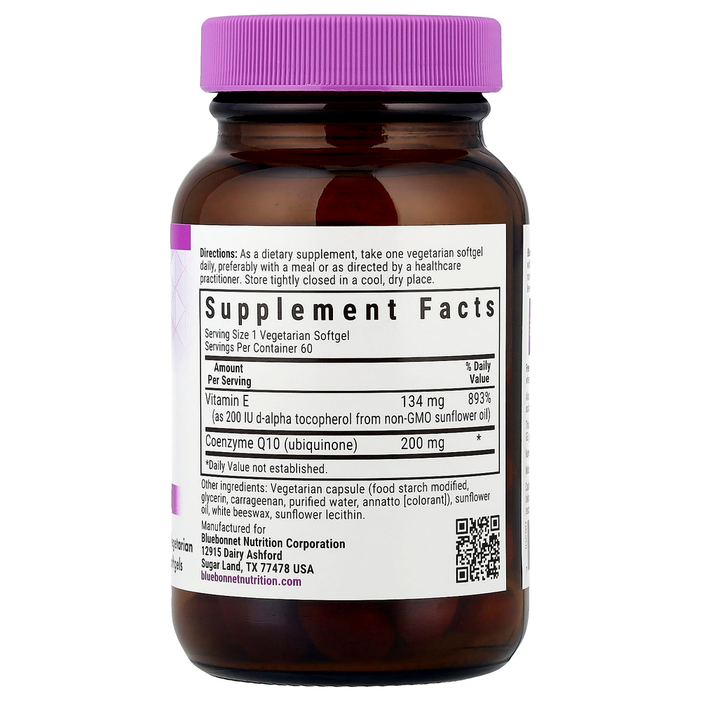 Bluebonnet Nutrition, CoQ10, 200 мг, 60 желатиновых капсул