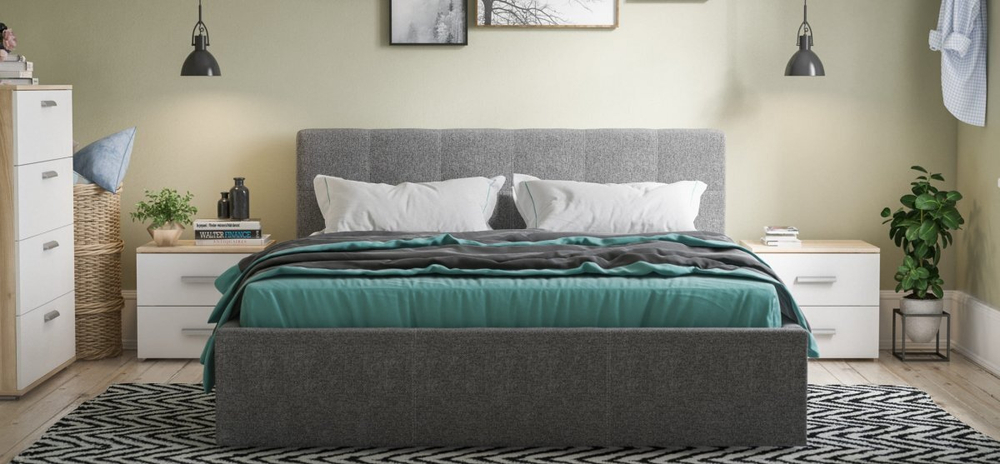 Белла Кровать+ПМ 160 Рогожка Мальмо серый