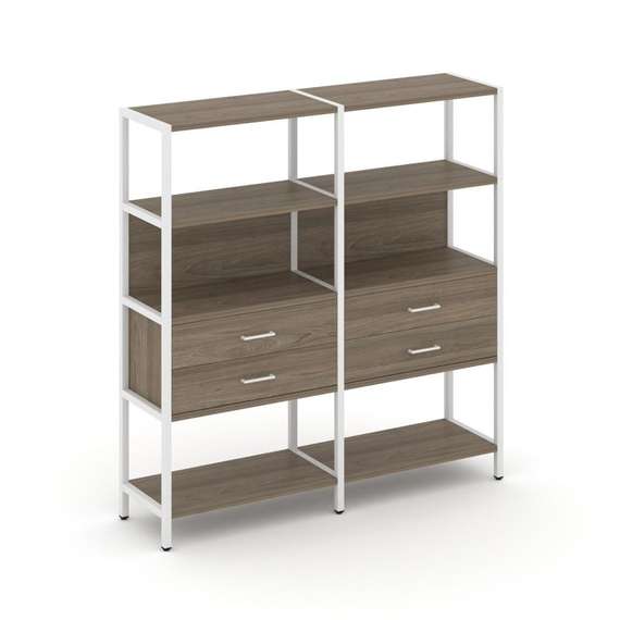 Shelf System Двухсекционный стеллаж четырехярусный с ящиками SN.STM-422 Вяз Благородный/Металл Белый