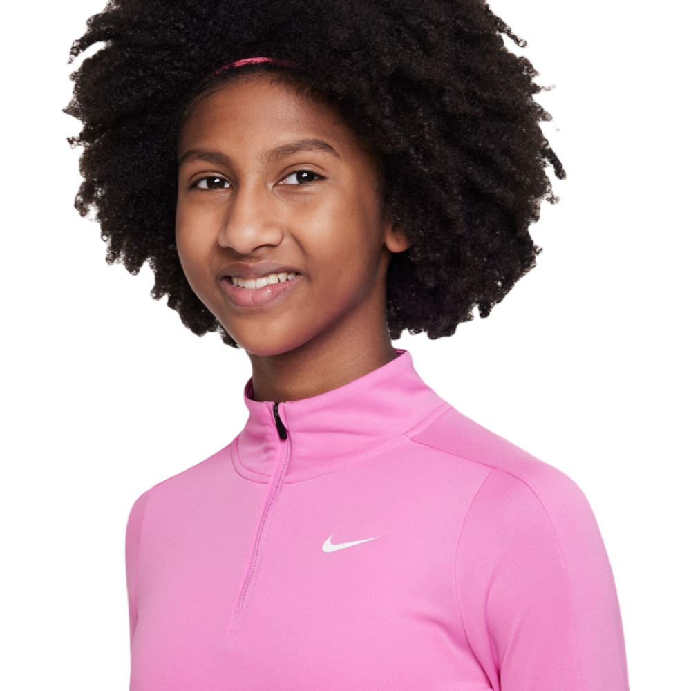 Футболка для девочки теннисная Nike Dri-Fit Long Sleeve 1/2 Zip Top - playful pink/white