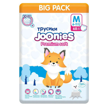 Трусики Joonies Premium soft Big Pack М (6-11 кг) 68 шт