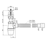 Бутылочный сифон ORIO 1 1/4 40, малый корпус, с гибкой трубой 40-40/50 А-3202