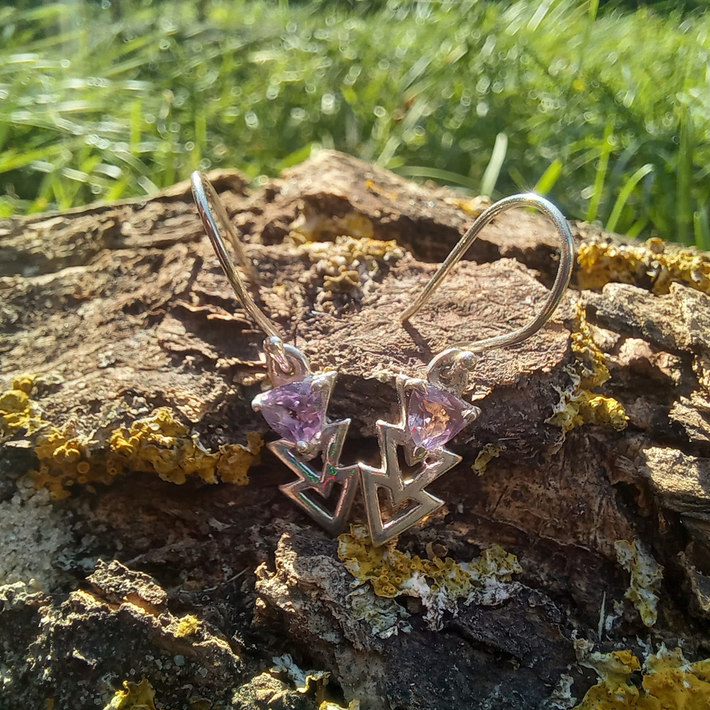 Серьги СТРЕЛА серебро/аметист