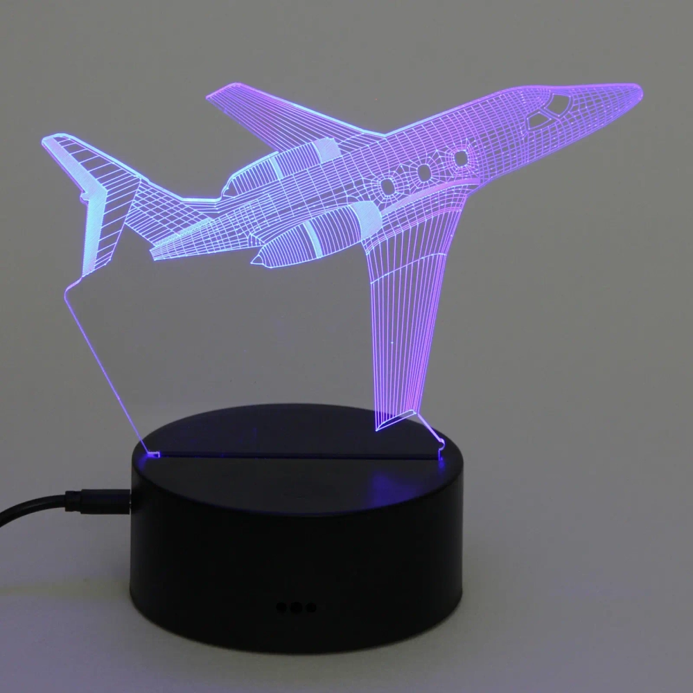 Светильник ночник «3D-Самолёт» на пластиковой подставке, с включателем USB