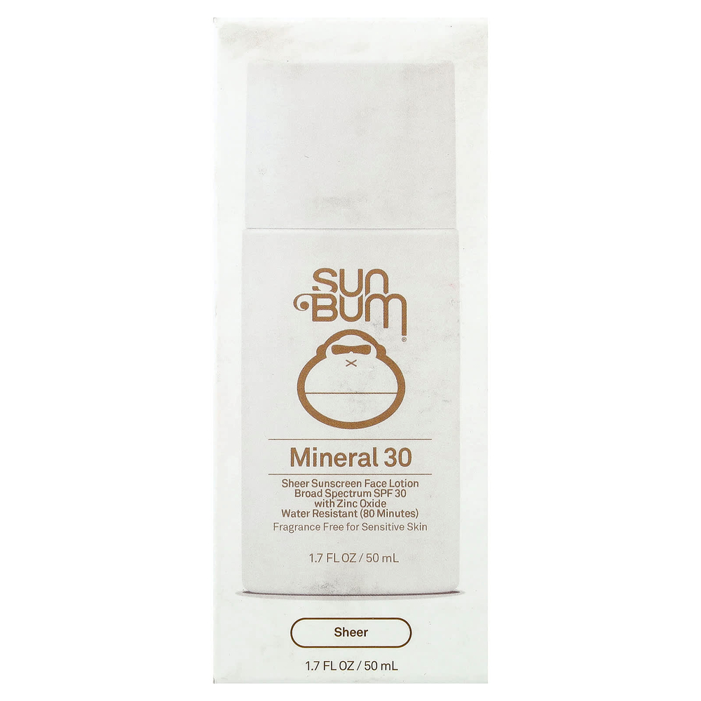 Sun Bum, Mineral, прозрачный солнцезащитный лосьон для лица, SPF 30, без отдушки, 50 мл (1,7 жидк. унции)